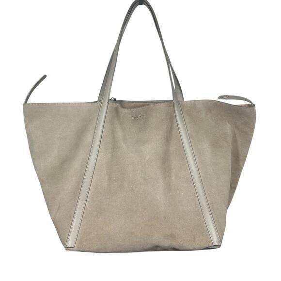 Reiss Beige Suede Slouchy Tote Bag Leather Trim Soft Unstructured Shoulder Purse - Picture 13 of 15